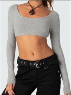 grey Edikted Super Cropped Ribbed longsleeve Size S